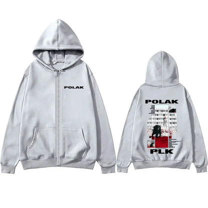 Rapper Plk Polak Print Zipper Hoodie Man Vintage Casual Oversized
