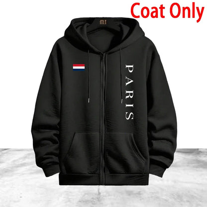 Paris Printing Men's Tracksuit Casual Zip Hooded Sweatshirts Coat