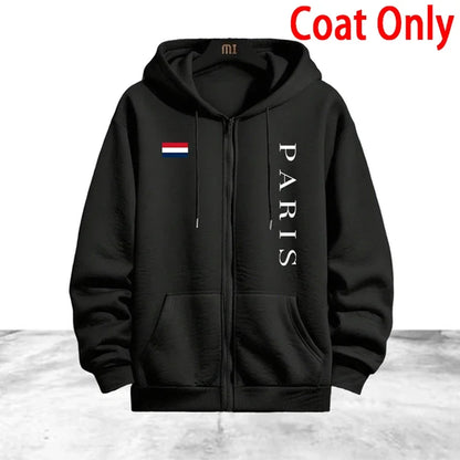 Paris Printing Men's Tracksuit Casual Zip Hooded Sweatshirts Coat