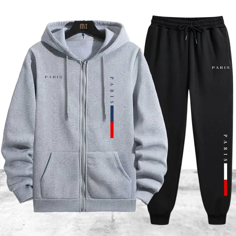 Men's Coat Tracksuit 2 Pcs Set Casual Zip Hooded Sweatshirt Street