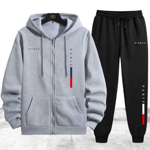 Men's Coat Tracksuit 2 Pcs Set Casual Zip Hooded Sweatshirt Street
