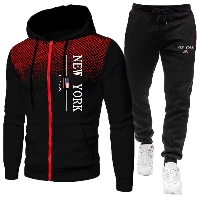 Men's Jacket Tracksuit Casual Zip Hooded Sweatshirts Dot Coat Outdoors