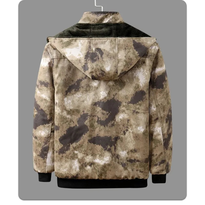 Men Winter Fleece Lined Camouflage Work Suit Thick Windproof Cold