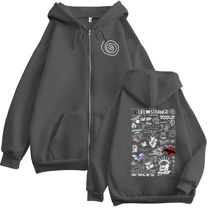 Game Life Is Strange Print Zipper Hoodie Men Women Vintage Long Sleeve