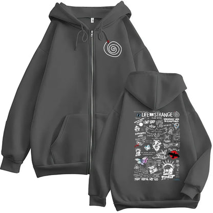 Game Life Is Strange Print Zipper Hoodie Men Women Vintage Long Sleeve