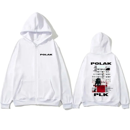 Rapper Plk Polak Print Zipper Hoodie Man Vintage Casual Oversized