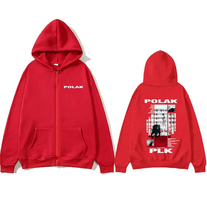 Rapper Plk Polak Print Zipper Hoodie Man Vintage Casual Oversized