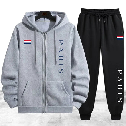 Paris Printing Men's Tracksuit Casual Zip Hooded Sweatshirts Coat