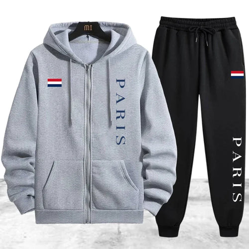 Paris Printing Men's Tracksuit Casual Zip Hooded Sweatshirts Coat
