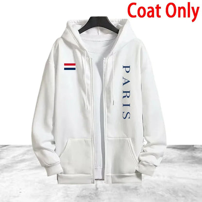 Paris Printing Men's Tracksuit Casual Zip Hooded Sweatshirts Coat