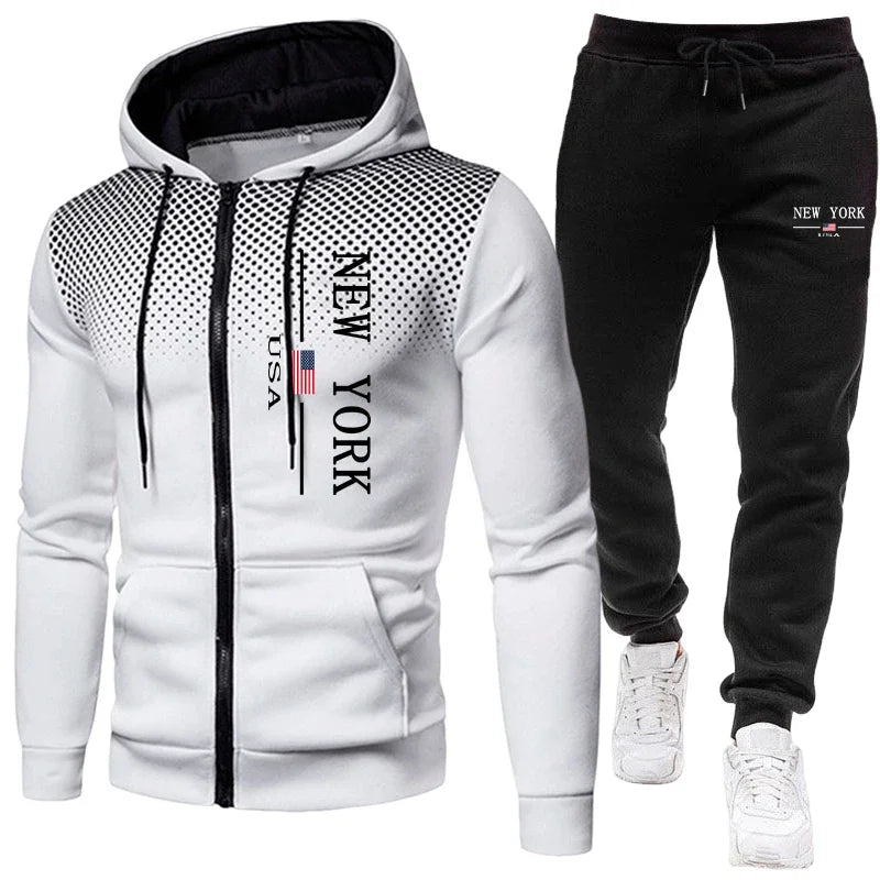 Men's Jacket Tracksuit Casual Zip Hooded Sweatshirts Dot Coat Outdoors