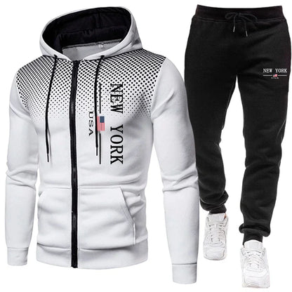 Men's Jacket Tracksuit Casual Zip Hooded Sweatshirts Dot Coat Outdoors