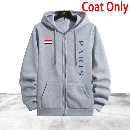 Paris Printing Men's Tracksuit Casual Zip Hooded Sweatshirts Coat