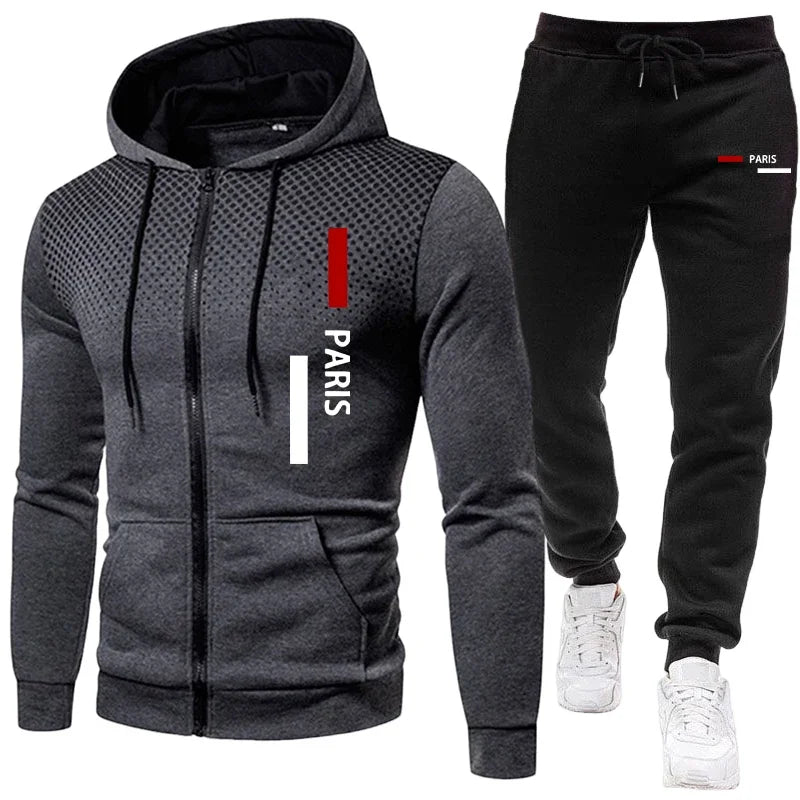 Men's Tracksuit Casual Zip Dot Hooded Sweatshirts Coat Outdoors Sports