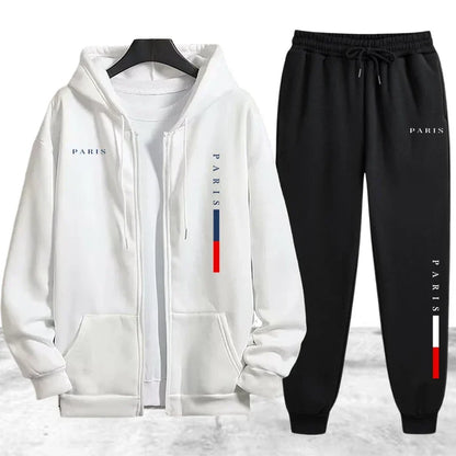 Men's Coat Tracksuit 2 Pcs Set Casual Zip Hooded Sweatshirt Street