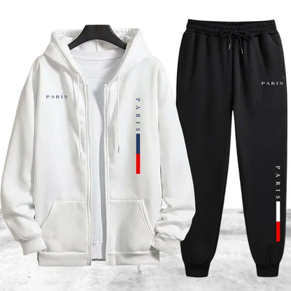 Men's Coat Tracksuit 2 Pcs Set Casual Zip Hooded Sweatshirt Street