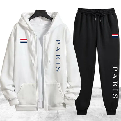 Paris Printing Men's Tracksuit Casual Zip Hooded Sweatshirts Coat