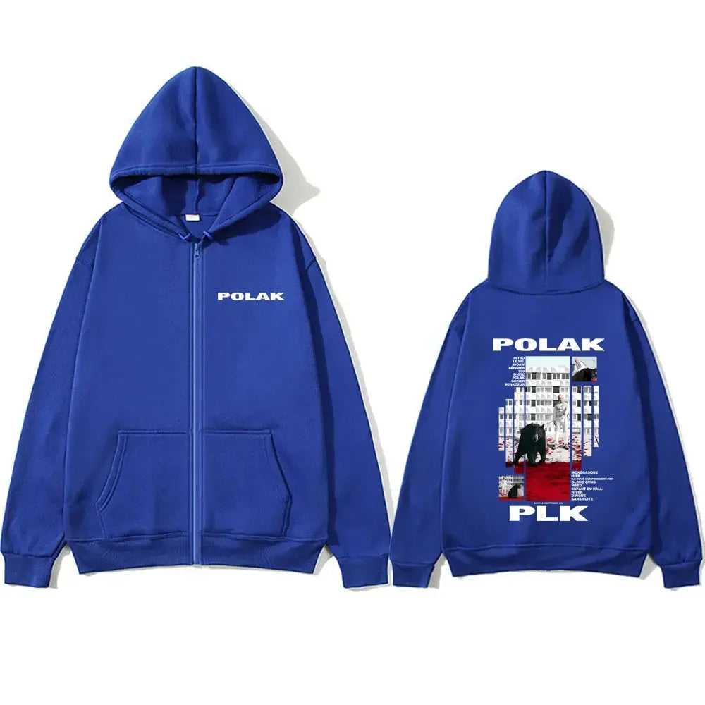 Rapper Plk Polak Print Zipper Hoodie Man Vintage Casual Oversized