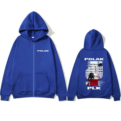 Rapper Plk Polak Print Zipper Hoodie Man Vintage Casual Oversized