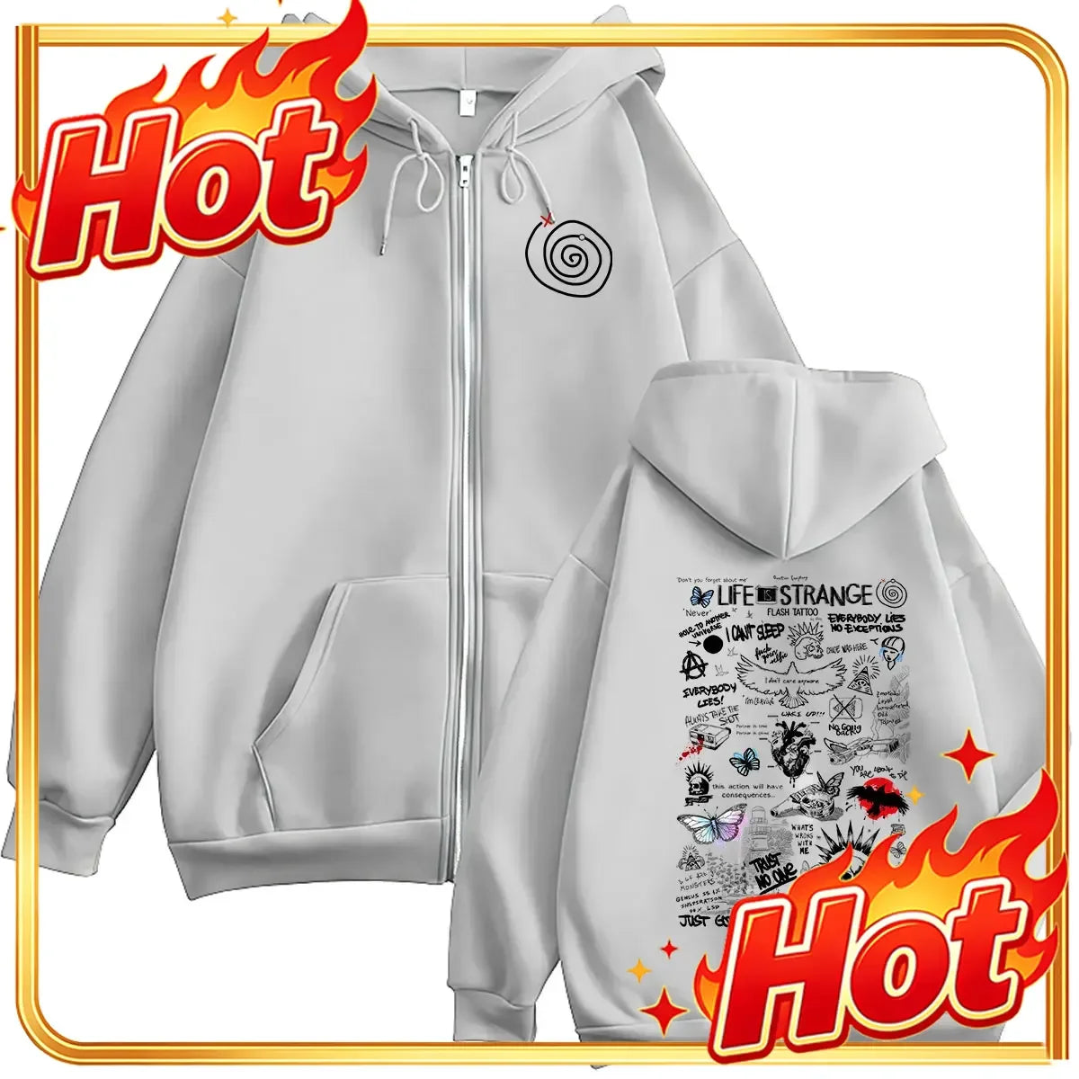 Game Life Is Strange Print Zipper Hoodie Men Women Vintage Long Sleeve