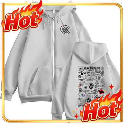 Game Life Is Strange Print Zipper Hoodie Men Women Vintage Long Sleeve