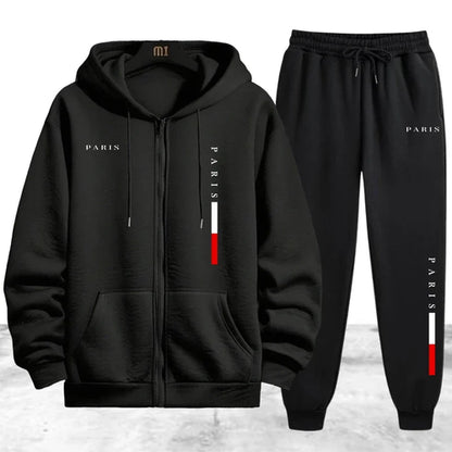 Men's Coat Tracksuit 2 Pcs Set Casual Zip Hooded Sweatshirt Street