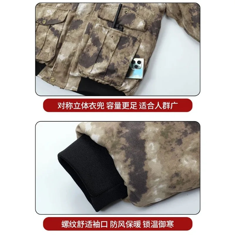 Men Winter Fleece Lined Camouflage Work Suit Thick Windproof Cold