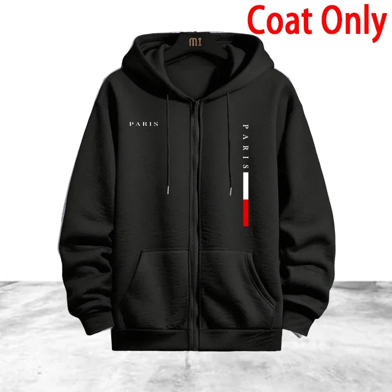 Men's Coat Tracksuit 2 Pcs Set Casual Zip Hooded Sweatshirt Street