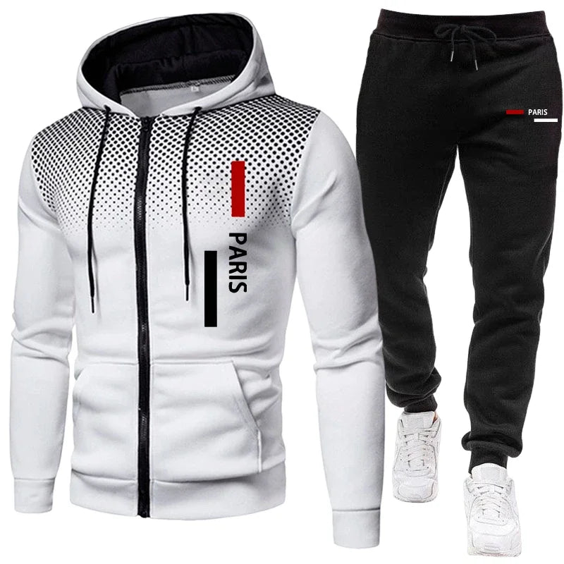 Men's Tracksuit Casual Zip Dot Hooded Sweatshirts Coat Outdoors Sports