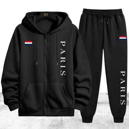 Paris Printing Men's Tracksuit Casual Zip Hooded Sweatshirts Coat