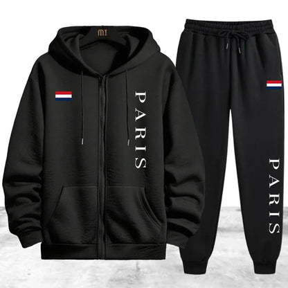 Paris Printing Men's Tracksuit Casual Zip Hooded Sweatshirts Coat