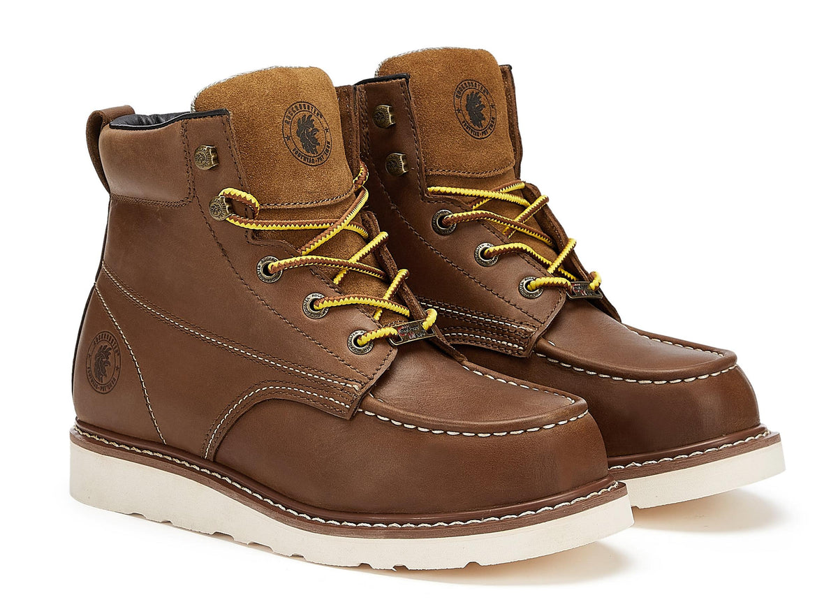 ROCKROOSTER Edgewood Men's 6 inch Brown steel toe waterproof wedge