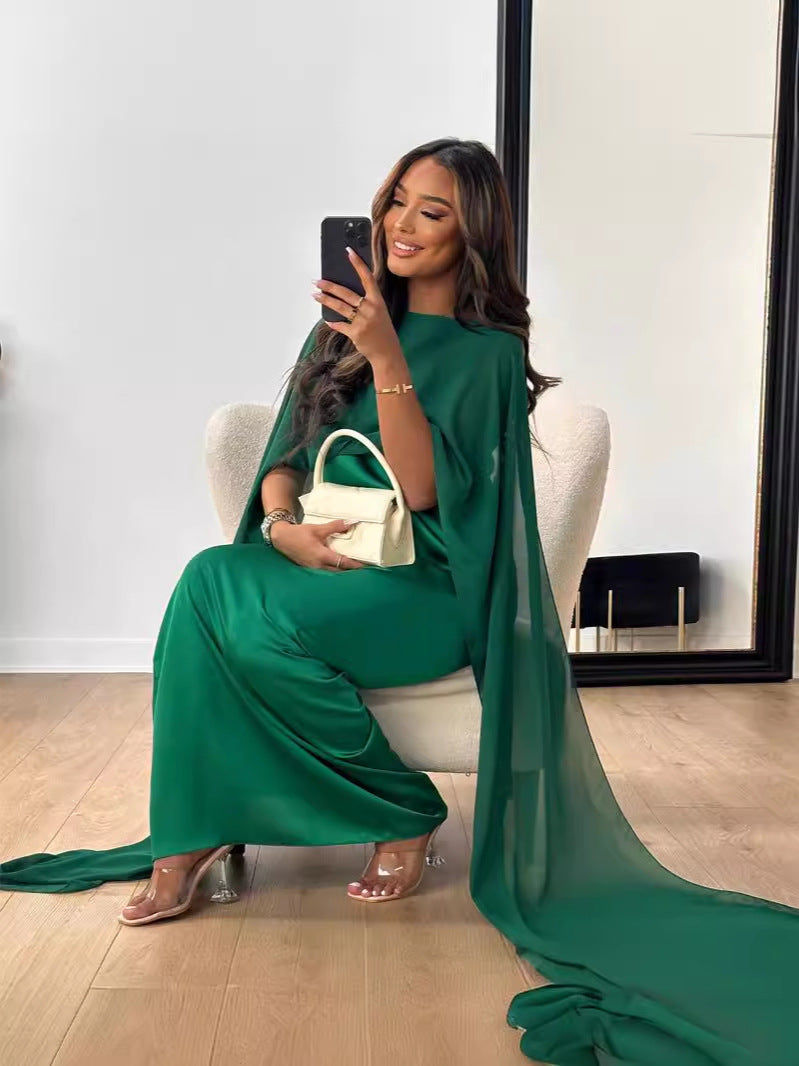 Women High Waist Mesh Satin Dress