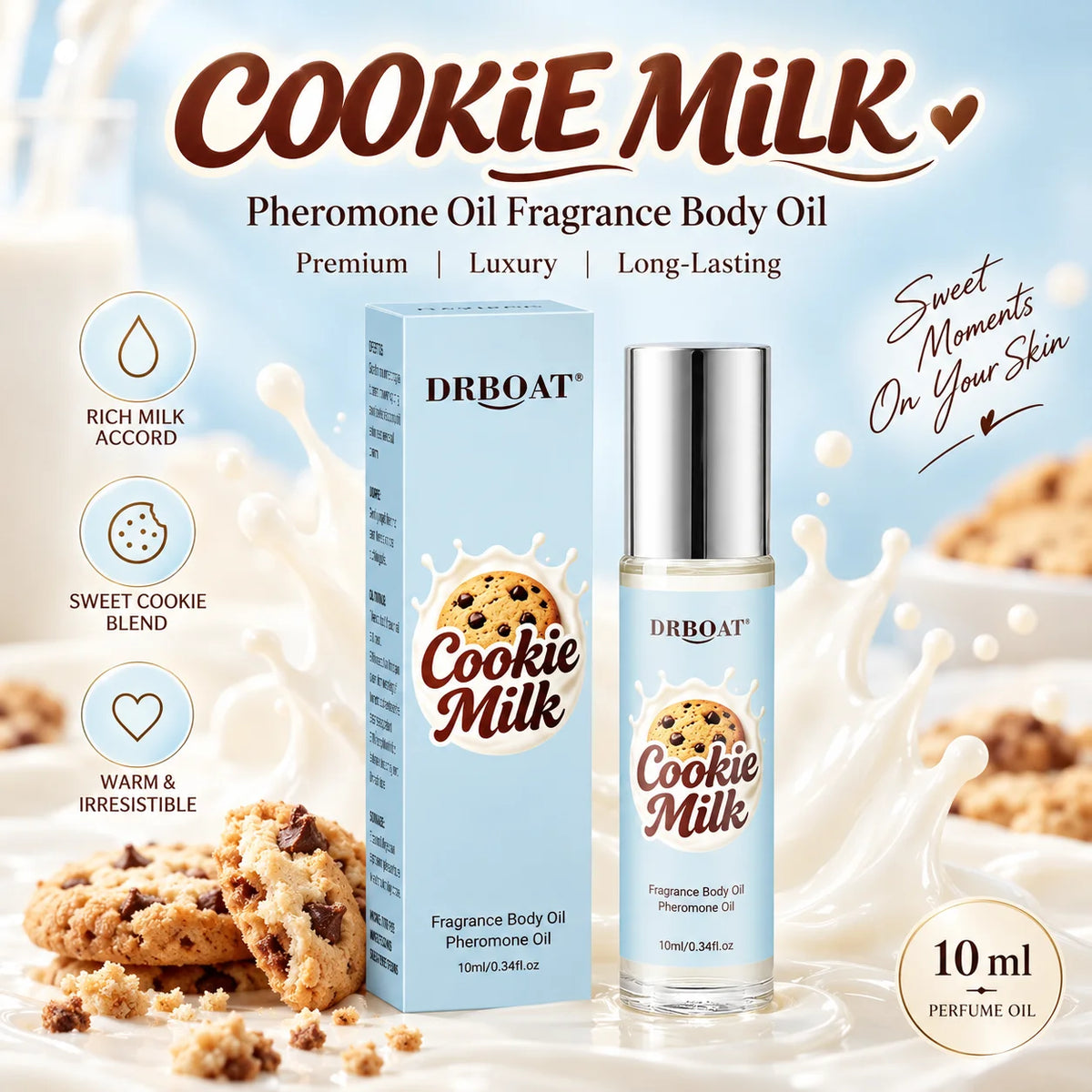Cookie Milk Perfume Oil 10ml Roll On Long Lasting Sweet Gourmand Fragrance Body Essential Oil Portable Attar for Women