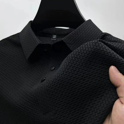 Men's Bone Flower Solid Color Polo Shirt Business Casual Short Sleeve Summer Breathable Versatile Top