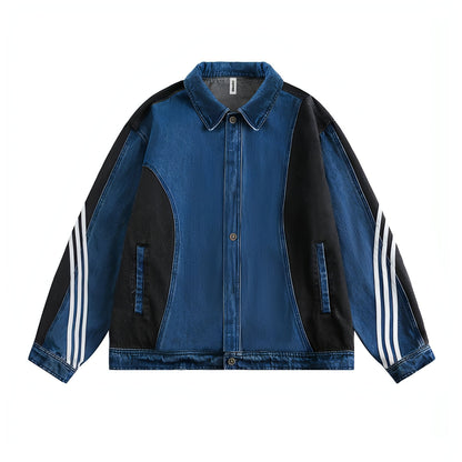 Side Stripe Stitching Loose Denim Jacket Men And Women European And
