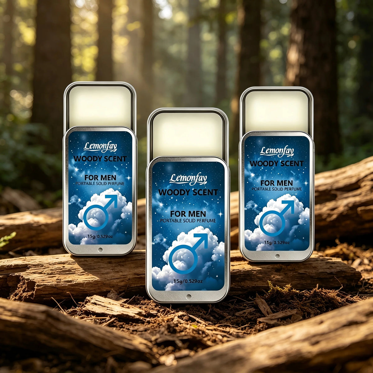 Lemonfay Woody Scent Portable Solid Perfume for Men 15g, Long Lasting Masculine Fragrance, Fresh Woody Scent for Daily Use