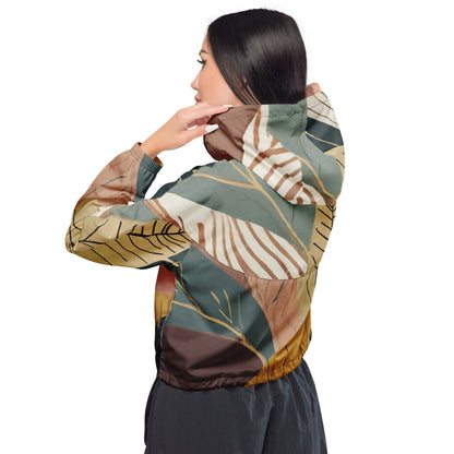 Womens Cropped Windbreaker Jacket - Boho Style Print