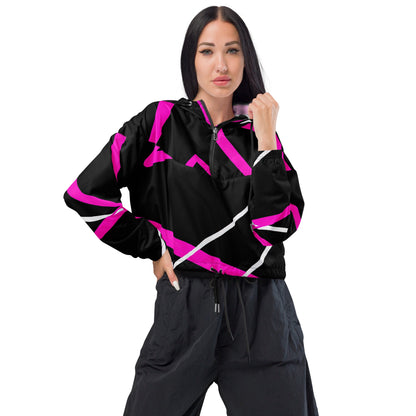 Womens Cropped Windbreaker Jacket - Black and Pink Pattern