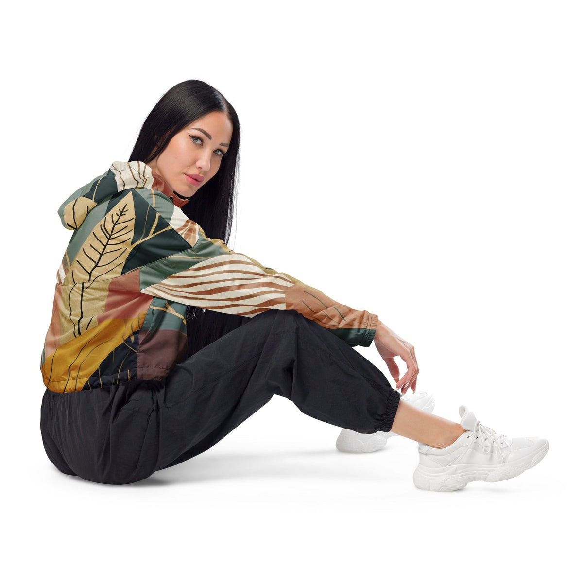 Womens Cropped Windbreaker Jacket - Boho Style Print