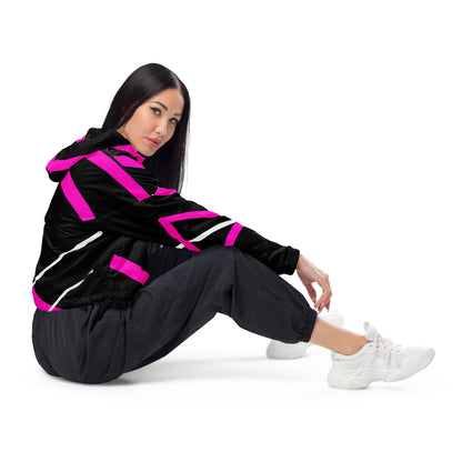 Womens Cropped Windbreaker Jacket - Black and Pink Pattern
