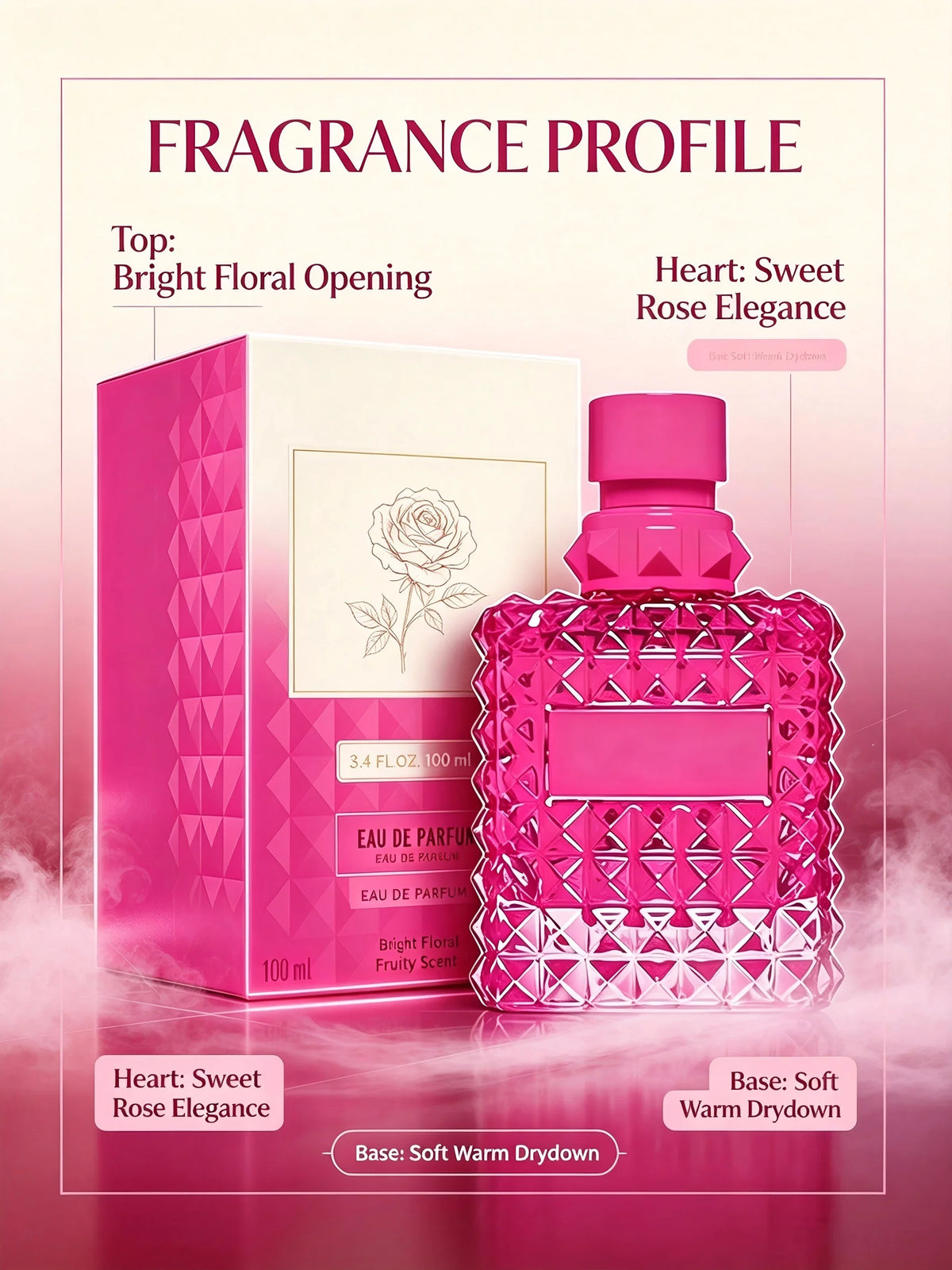 Women Eau de Parfum Perfume 100ml 3.4 fl.oz Luxury Sweet Floral Fragrance Long Lasting Feminine Signature Perfume Spray Romantic Daily Wear Date Night Wedding Party Fall Fashion Back to School Halloween Christmas Valentine's Day Gift For Her