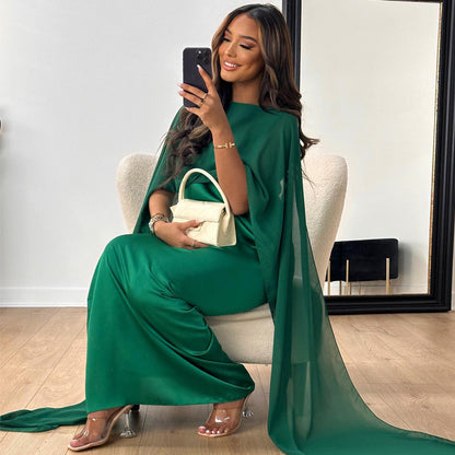 Women High Waist Mesh Satin Dress