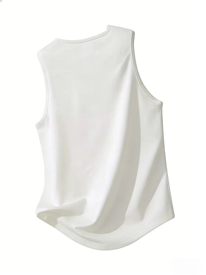 Large Maple Leaf Retro Style Men's Sleeveless V-Neck Shirt - Red casual summer shirt with golden maple leaf design