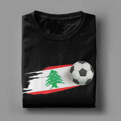 Lebanese Soccer Ball Lebanon Flag Men's T Shirts  Funny Tees Short Sleeve Round Collar T-Shirt Pure Cotton Printed Tops