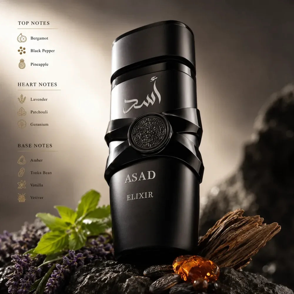 Asad Elixir Men EDP Perfume 100ml, Spicy Woody Oriental Long Lasting Arabian Style Fragrance, Masculine Cologne for Daily & Evening Wear