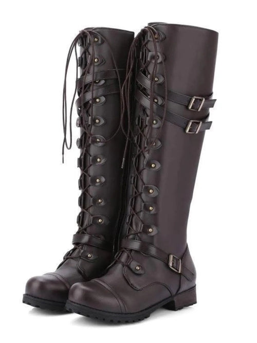 Lace-Up Boots : With Buckle Straps