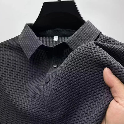 Men's Bone Flower Solid Color Polo Shirt Business Casual Short Sleeve Summer Breathable Versatile Top
