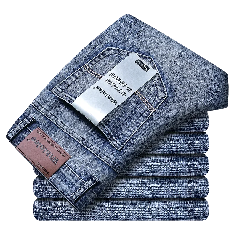 Wthinlee Men's Jeans Casual Straight Stretch Fashion Classic Blue Black Work Denim Pant Trousers Male  Clothing