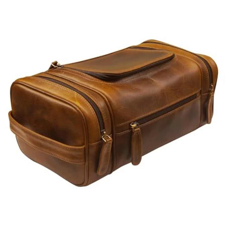 Genuine Leather Toiletry Bag for Men Mens Toiletry Bags for Traveling Waterproof Hanging Leather Dopp Kit w/Hook Extra largeToi